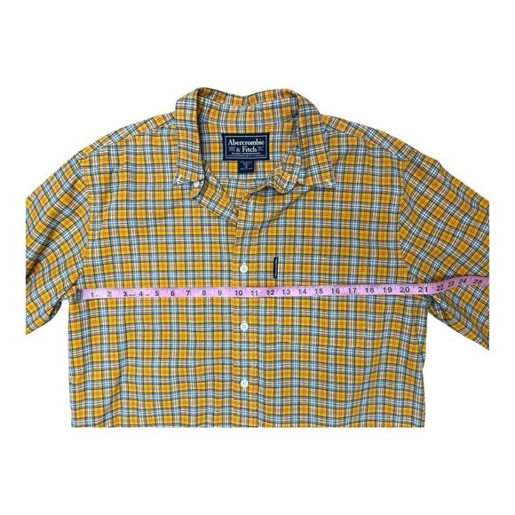 Abercrombie & Fitch Yellow Plaid Long Sleeve Button Up Shirt Sz M Casual Cotton - Picture 5 of 6